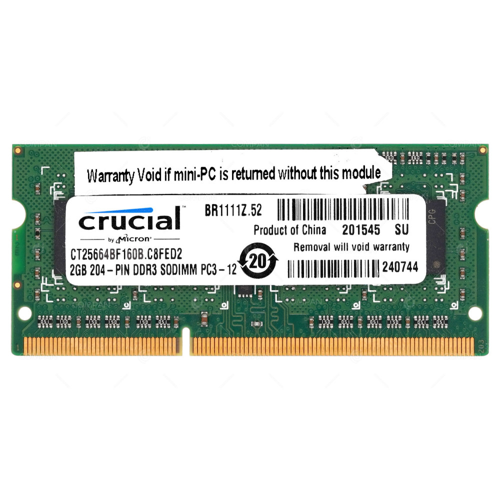 CT25664BF160B.C8FED2 CRUCIAL MEMORY 2GB PC3 12800 SODIMM DDR3 FOR LAPTOPS -